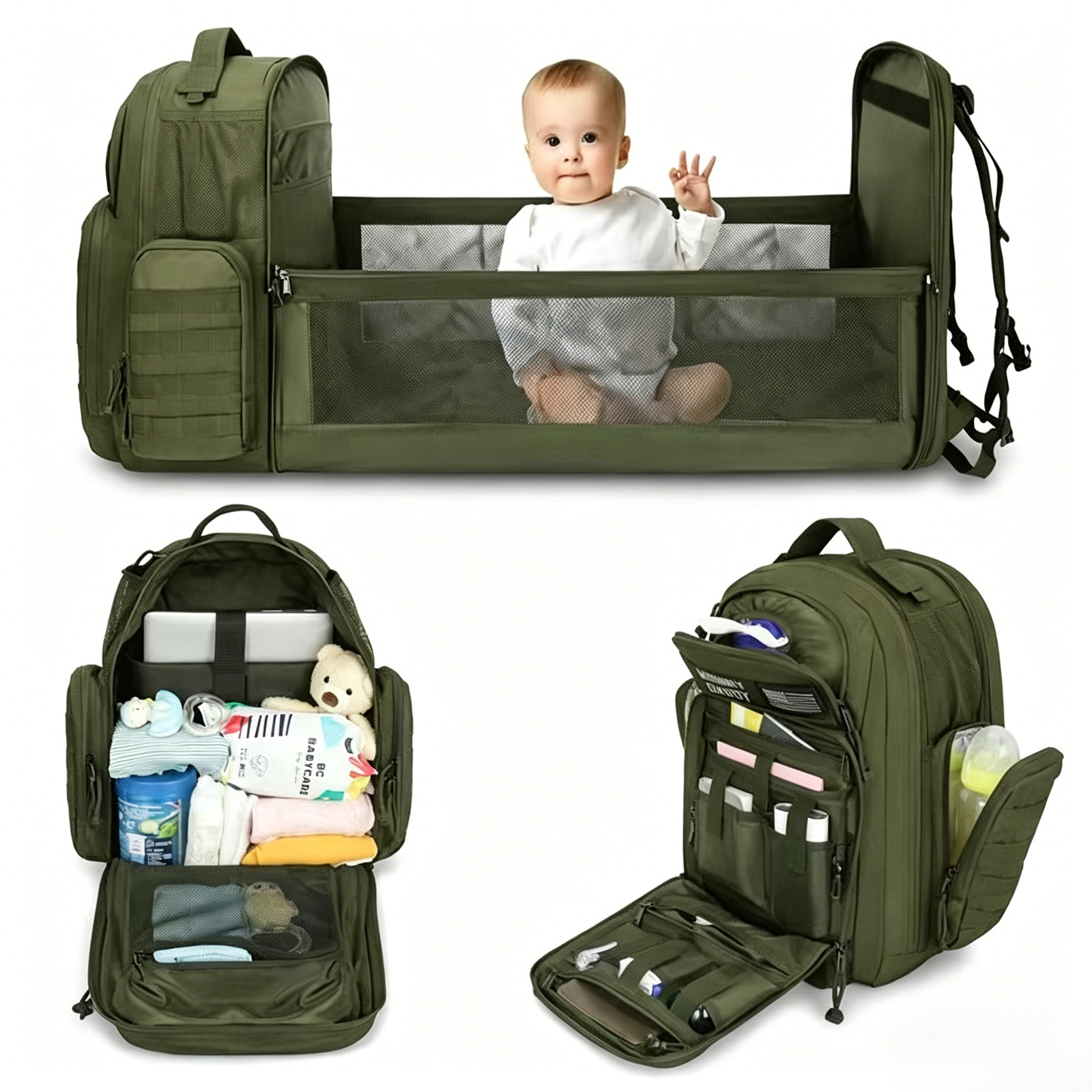 Tactical Diaper Bag Backpack with Convertible Changing Station
