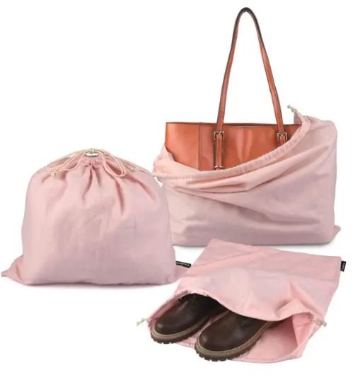 Custom Laundry Pink Cotton Drawstring Bag Flannel Dust Bag for Handbag