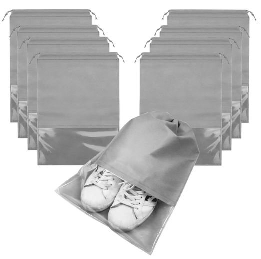 Custom Eco Friendly Non Woven Transparent Clear Pvc Window Logo Drawstring Pouch Reusable Pull String Dust Shoe Bag for Shop