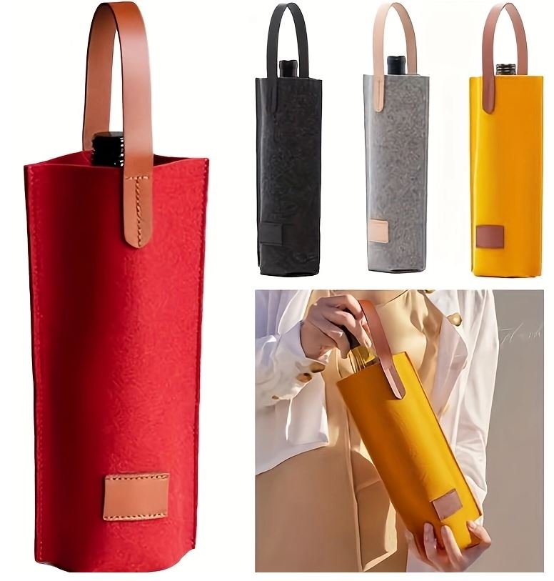 Wholesale Felt Wine Tote Bag Single Bottle Carrier Holder with Handle Custom Logo OEM Eco Gift Packaging Wedding Corporate Event