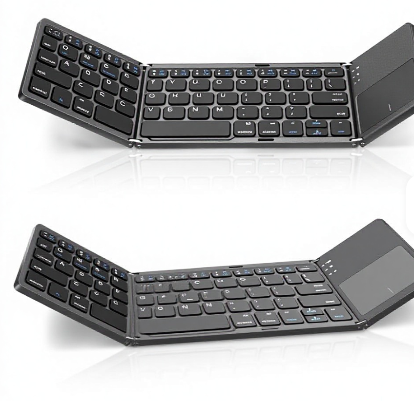 Ultra Slim Mechanical Tri-Fold BT Keyboard with Touchpad iPad Pro Air Mini Laptop Wireless Rechargeable Portable Office Travel